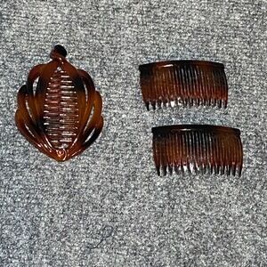 Scunci Tortoiseshell Hair Accessory Set 2 Side Combs 1 Leaf Banana Clip 90s Y2K